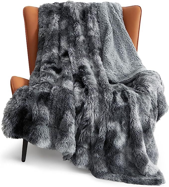 Amazon.com: Bedsure Faux Fur Throw Blanket Grey - Tie-dye Fuzzy Fluffy Super Soft Furry Plush Dec... | Amazon (US)