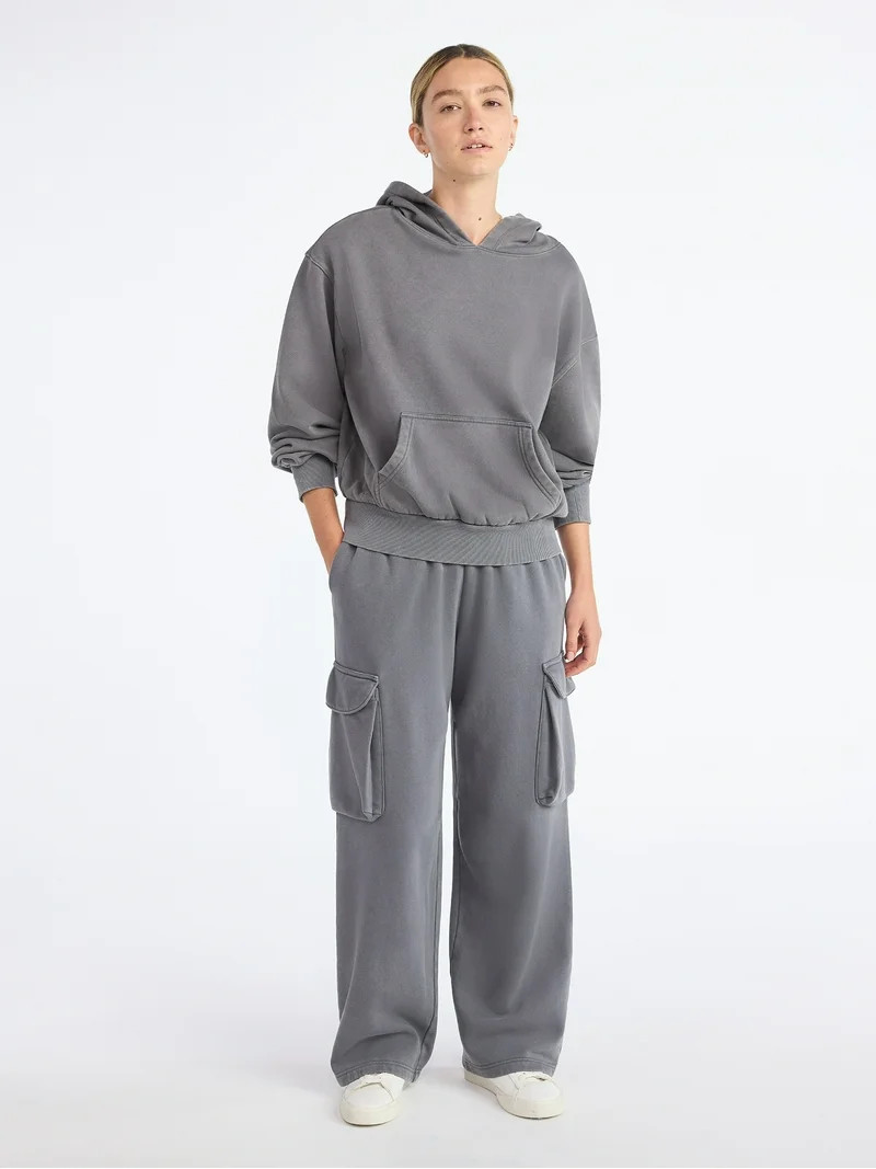 Scoop Women’s Mineral Washed Oversized Cropped Hoodie, Sizes XS-XXL | Walmart (US)