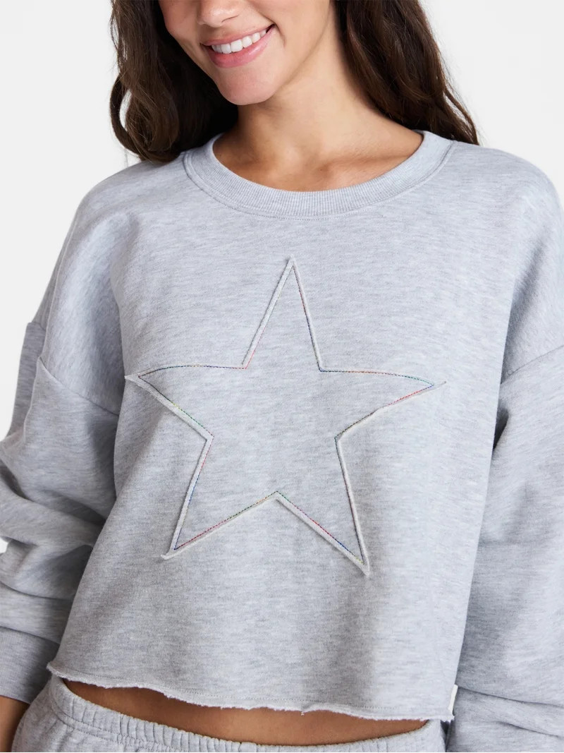 No Boundaries Embroidered Cropped Crewneck Sweatshirt, Women's XXS-XXL | Walmart (US)