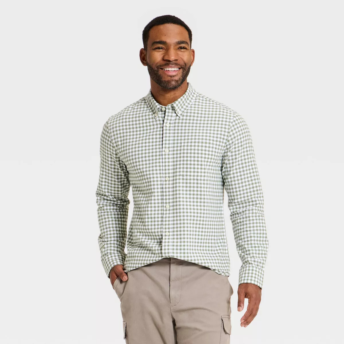 Men's Every Wear Long Sleeve Oxford Button-Down Shirt - Goodfellow & Co™ Green Gingham L | Target