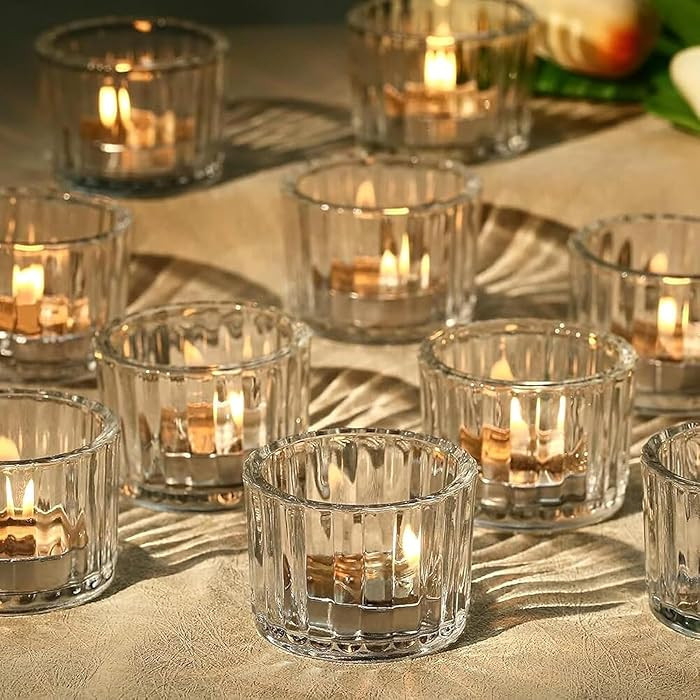 Clear Tea Light Candle Holders Set of 12, 5cm x 3.5cm Glass Tea Light Holders for Table Centerpie... | Amazon (US)
