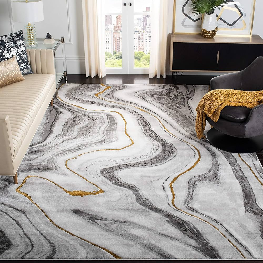 SAFAVIEH Craft Collection Area Rug - 6'7" x 9', Grey & Gold, Modern Abstract Design, Non-Shedding... | Amazon (US)
