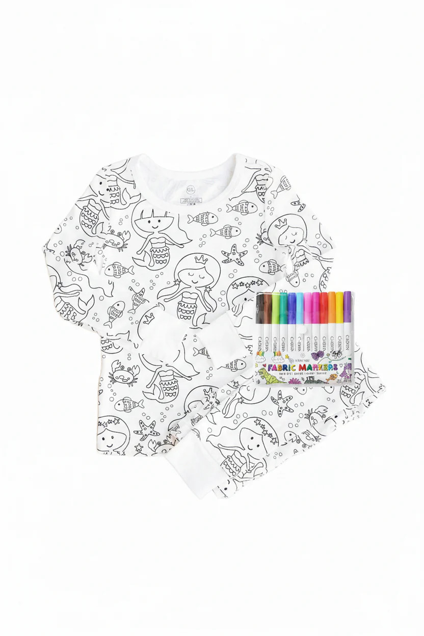 Colorable Two Piece Pajama Set | Mermaid Magic | Caden Lane