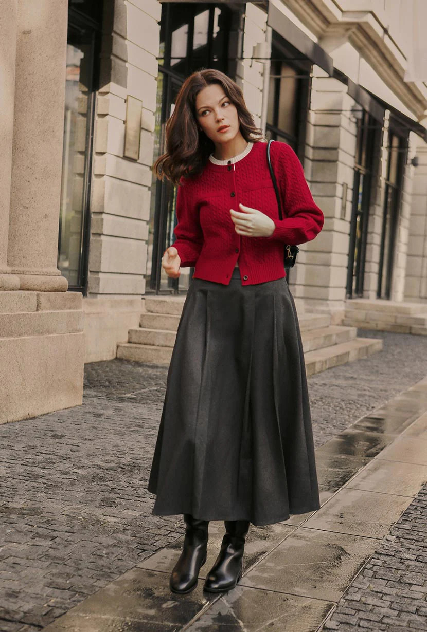 Carmina Wool Cardigan - Red | Petite Studio NYC