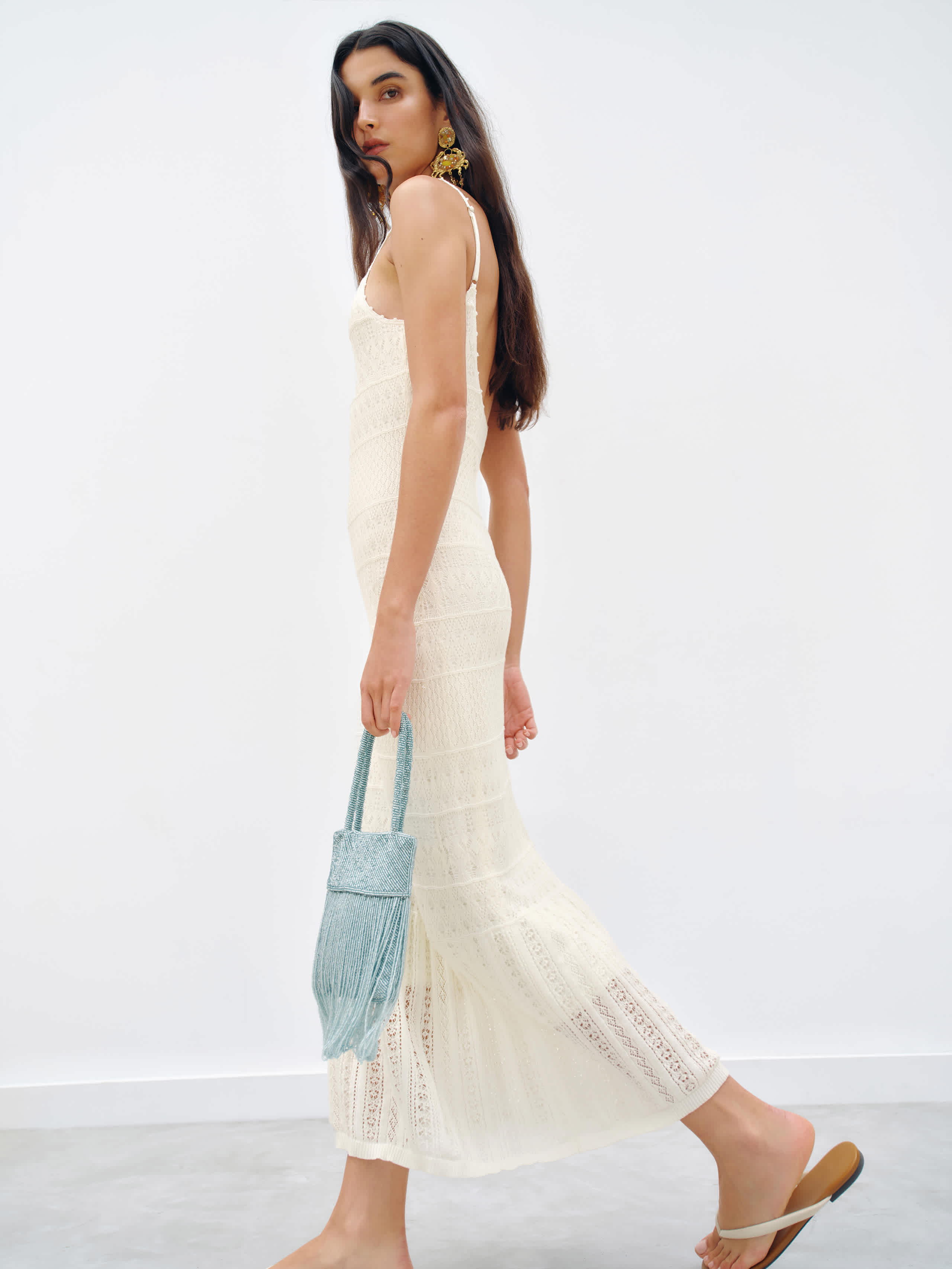 Reformation River Cotton Crochet Sweater Dress Ivory XS | Reformation (Global)