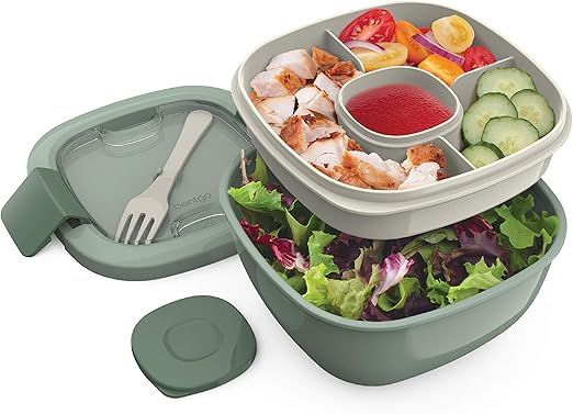 Bentgo® Salad - Stackable Lunch Container with Large 54-oz Salad Bowl, 4-Compartment Bento-Style... | Amazon (US)