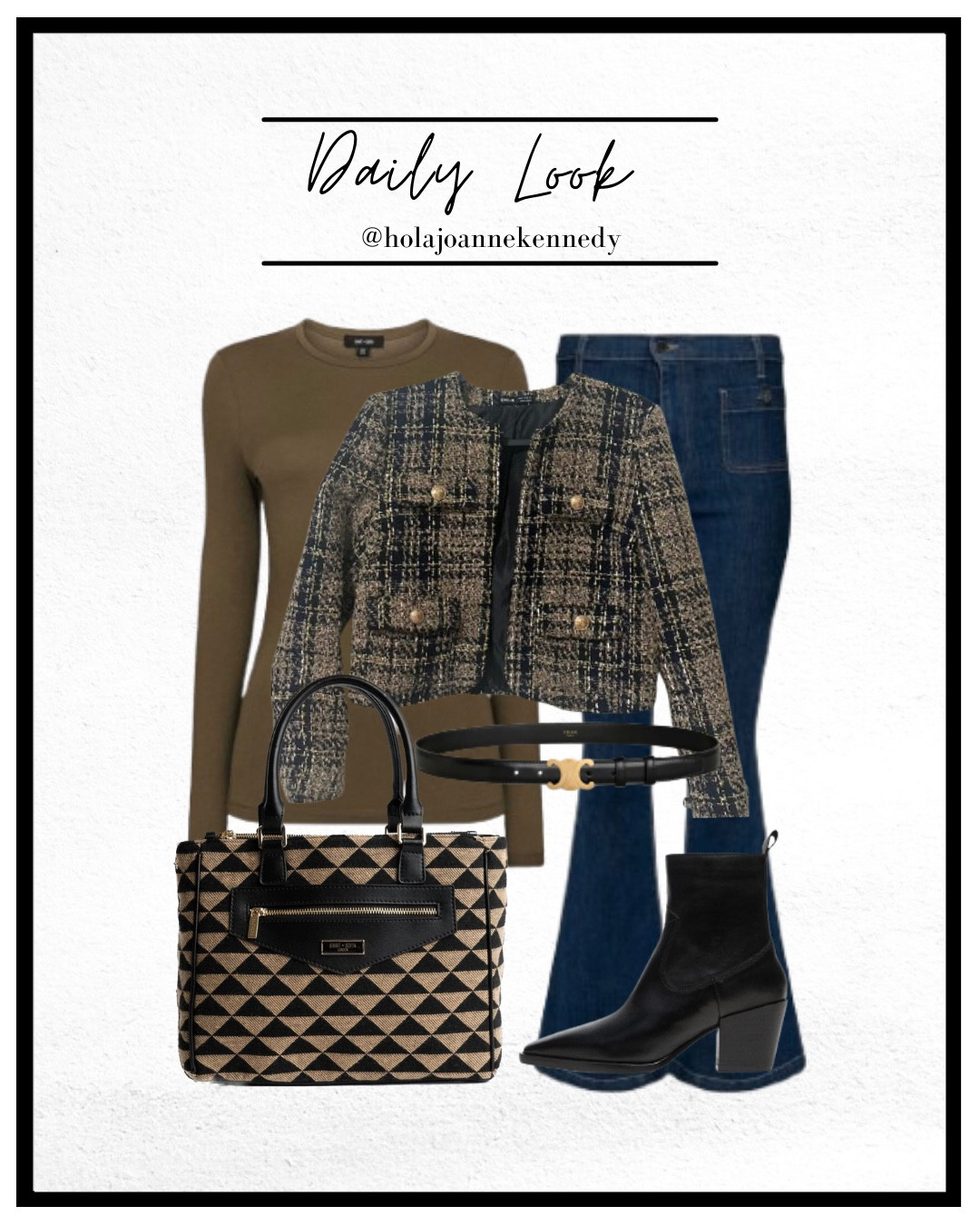 spring outfit, casual chic, business casual, workwear inspo, smart casual fashion, flare jeans outfit, tweed blazer, timeless style, fashion influencer style, Monday outfit, Saint and Sofia fashion 

#LTKstyletip #LTKFashionMonth #LTKspring