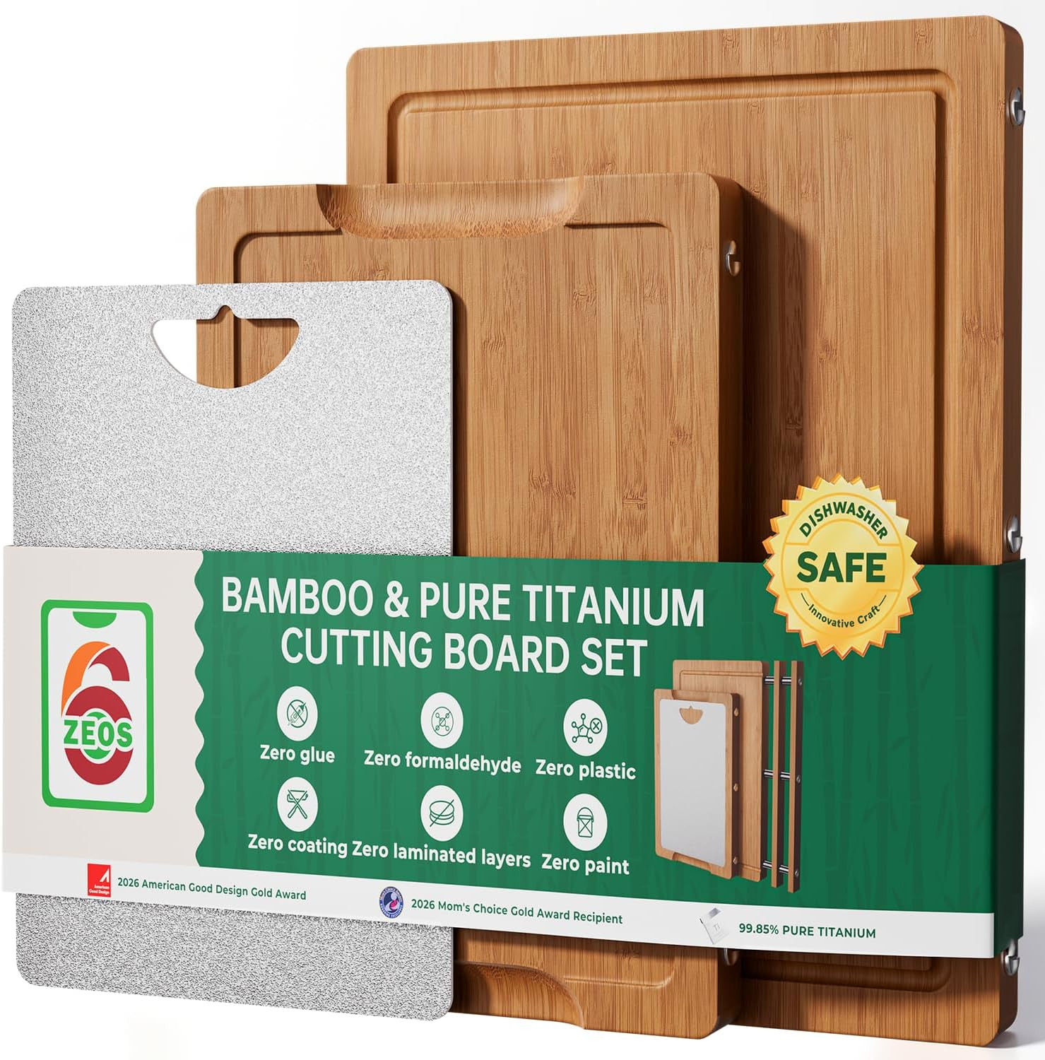 Formaldehyde Free, Glue Free, Bamboo Pure Titanium Cutting Board Set | Amazon (US)