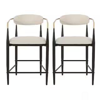 Noble House Boise 37.25 in. Low Back Beige and Black Wood Counter Stool (Set of 2) Extra Tall 109... | The Home Depot