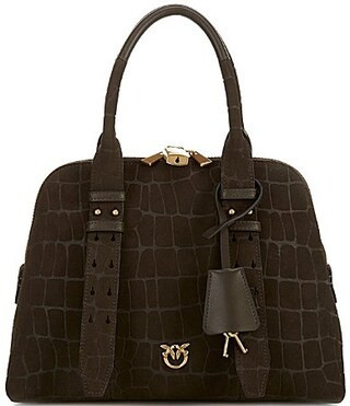 PINKO Croc Embossed Nubuck Medium Bowling Satchel Handle Bag - Green/Antique Gold | Dillard's