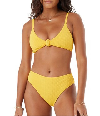 Roxy Haleiwa Solid V-Neck Knotted Front Bralette Swim Top & Low Waist Hipster Swim Bottom | Dilla... | Dillard's