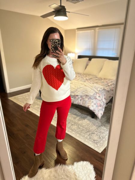 Valentine’s Day
Sweater - small
Pants - medium petite
Boots - run TTS

#amazonfind #amazonfinds #sweater #heart #valentinesday #redpants #amazonfashion #booties #dsw #dolcevita #spanx 

#LTKfindsunder100 #LTKworkwear #LTKshoecrush