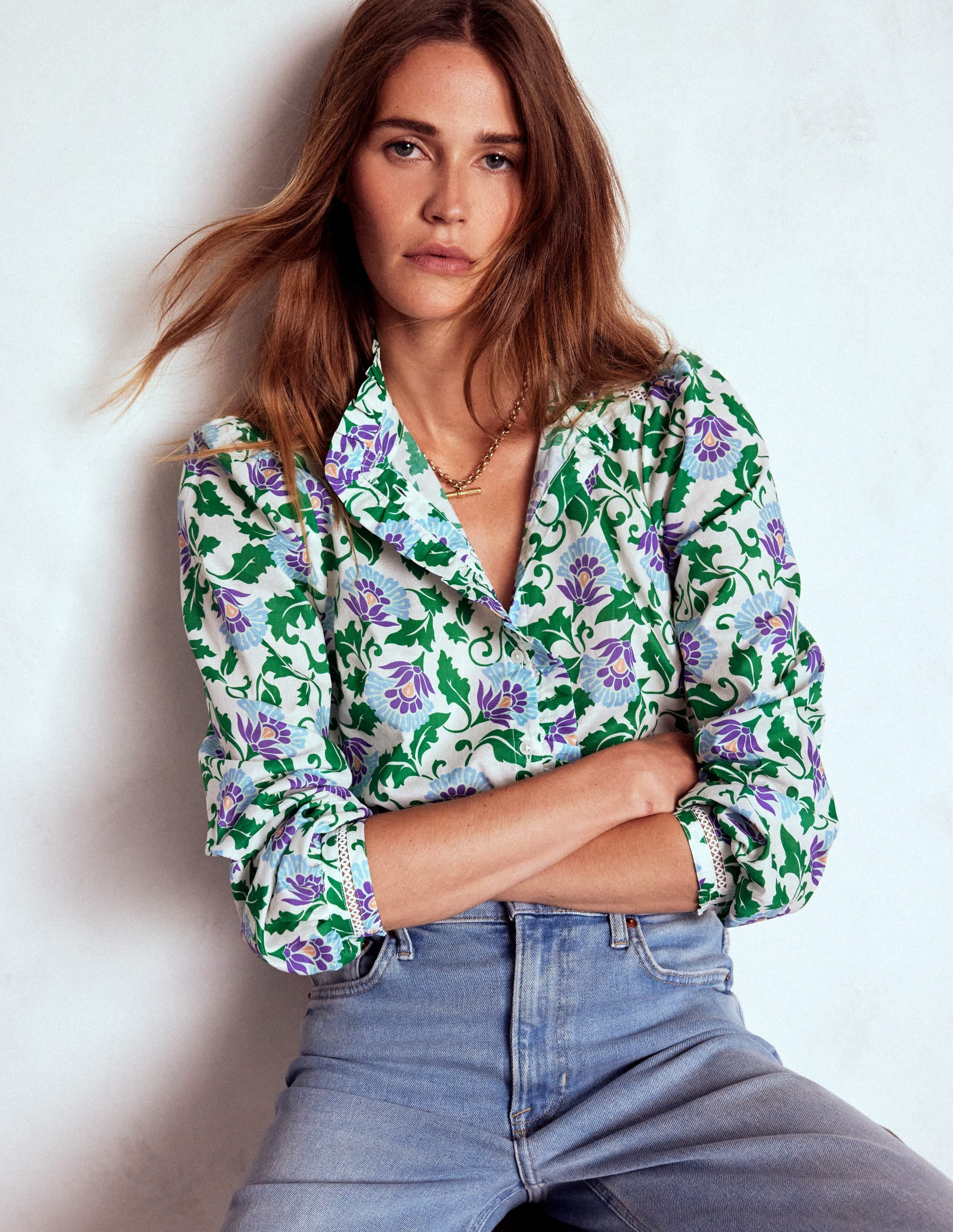 Helena Cotton Top-Rich Emerald, Ornate Vine | Boden (US)