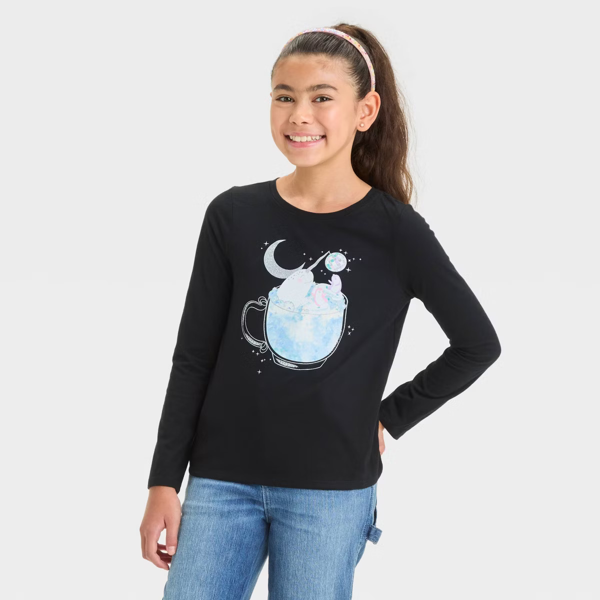 Girls' Long Sleeve 'Cocoa Critters' Graphic T-Shirt - Cat & Jack™ Black | Target