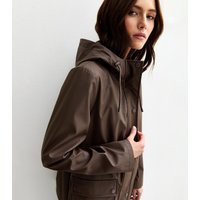 Women's Dark Brown Water Resistant Drawstring Hood Rain Anorak New Look | New Look (UK)