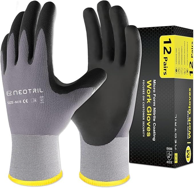NEOTRIL Safety Work Gloves MicroFoam Nitrile Coated, Seamless Knit Nylon Working Gloves with Grip... | Amazon (US)