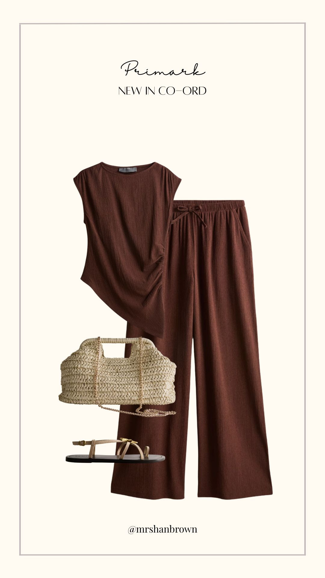 Primark New In Brown Co-ord! 🤎

Primark Co-ord, Brown Co-ord Set, Brown Trouser Set, Relaxed Summer Co-ord, Wide Leg Trousers, Easy Throw On Outfit, Raffia Bag Outfit, Minimal Summer Style, Neutral Holiday Accessories 

 #LTKuk #LTKspring #LTKsummer