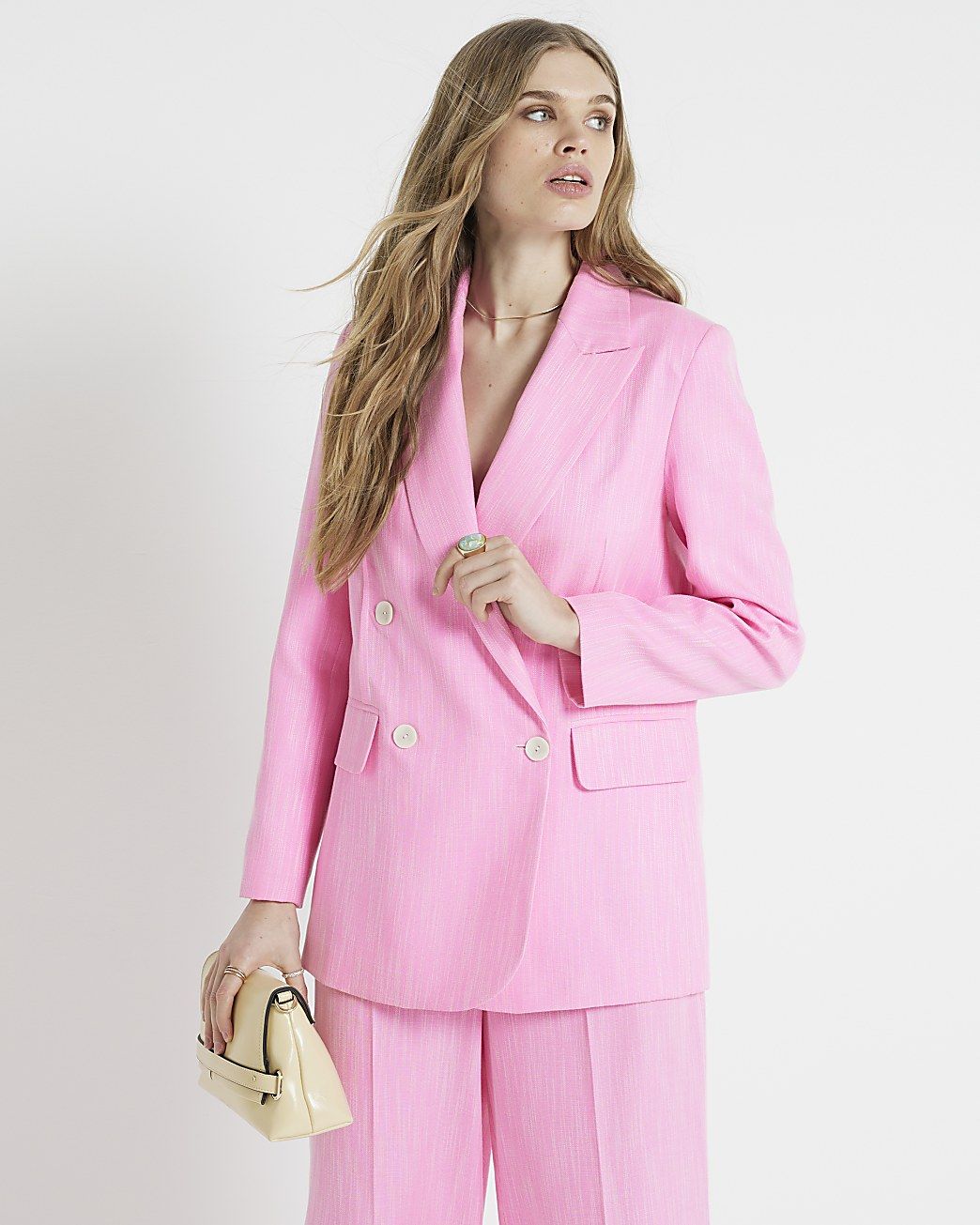 RI Studio Pink texture double breasted blazer | River Island (UK & IE)