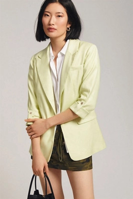 Maeve Linen Roll-Sleeve Blazer | Anthropologie (US)