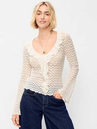 Fitted Bell-Sleeve Ruffle Top | Old Navy (US)