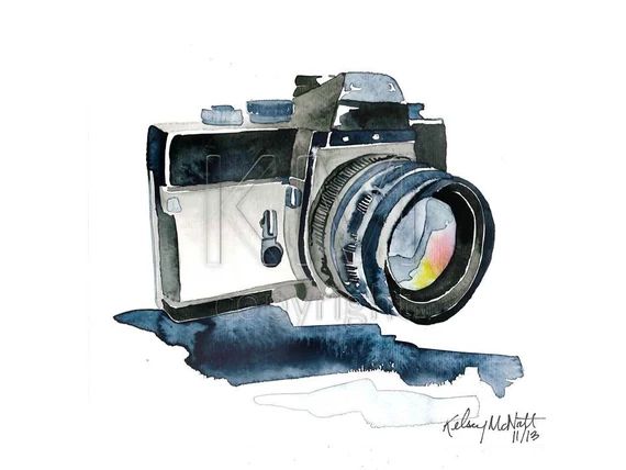 Camera Lights - Watercolor Painting Print art piece, Photography home decor and wall art of camera | Etsy (US)