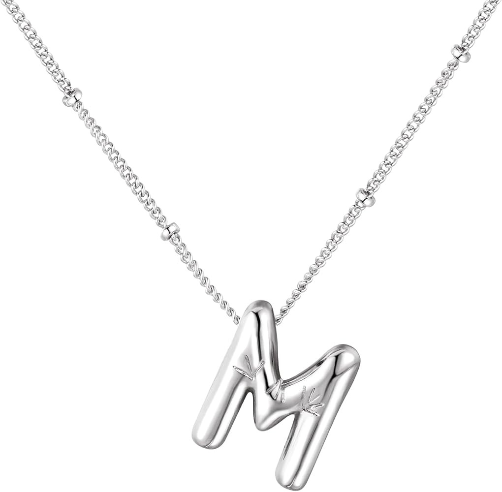 Chunky Bubble Gold Initial Letter Necklace for Women Balloon Statement Dainty Alphabet Pendant 14... | Amazon (US)