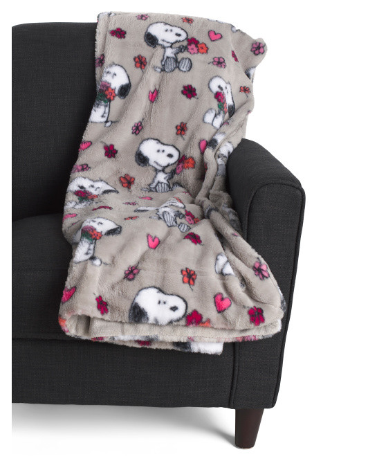 Oversized Faux Fur Snoopy Love Blooms Throw | TJ Maxx