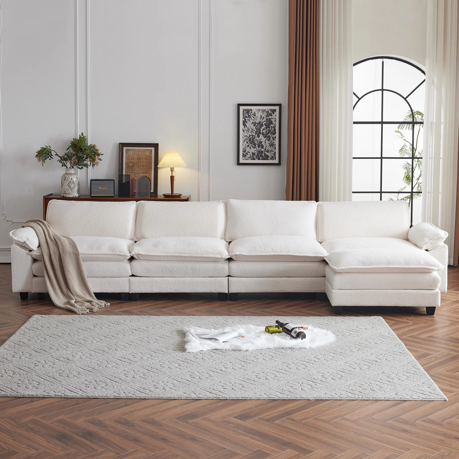 Zimtown Sectional Sofa with Ottoman, L Shaped Convertible Couch with Removable Chaise Teddy Velve... | Walmart (US)