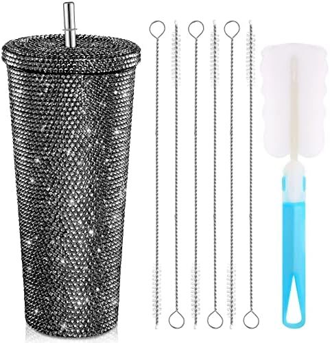 Studded Bling Diamond Tumbler Glitter Water Bottle with Lid Stainless Steel Vacuum Thermal Straw Tum | Amazon (US)