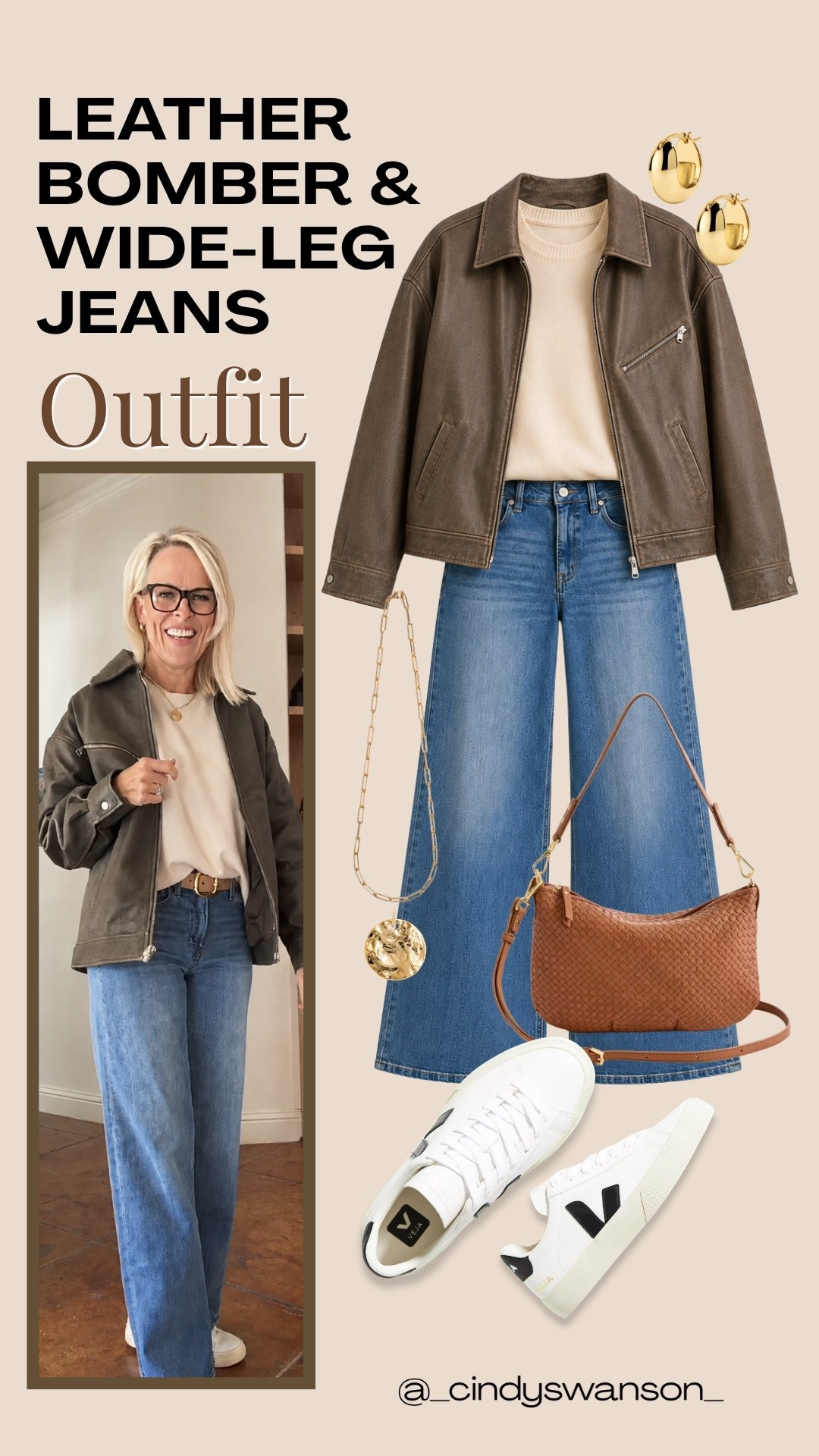 A leather bomber jacket and wide-leg jeans are an easy combination for adding a little structure to everyday denim. I love the soft neutral knit underneath with classic white sneakers for a polished look that still feels comfortable and effortless.

💡 LTK MADE EASY
❤️ Heart = Support my posts!
🔖 Save = Get sale & restock alerts
📋 Lists = Keep favorites organized
📲 Share = Send lists and products to a friend.
💬 Comment = Ask me anything about what I’m wearing!

#LTKootd #LTKSeasonal #LTKOver40