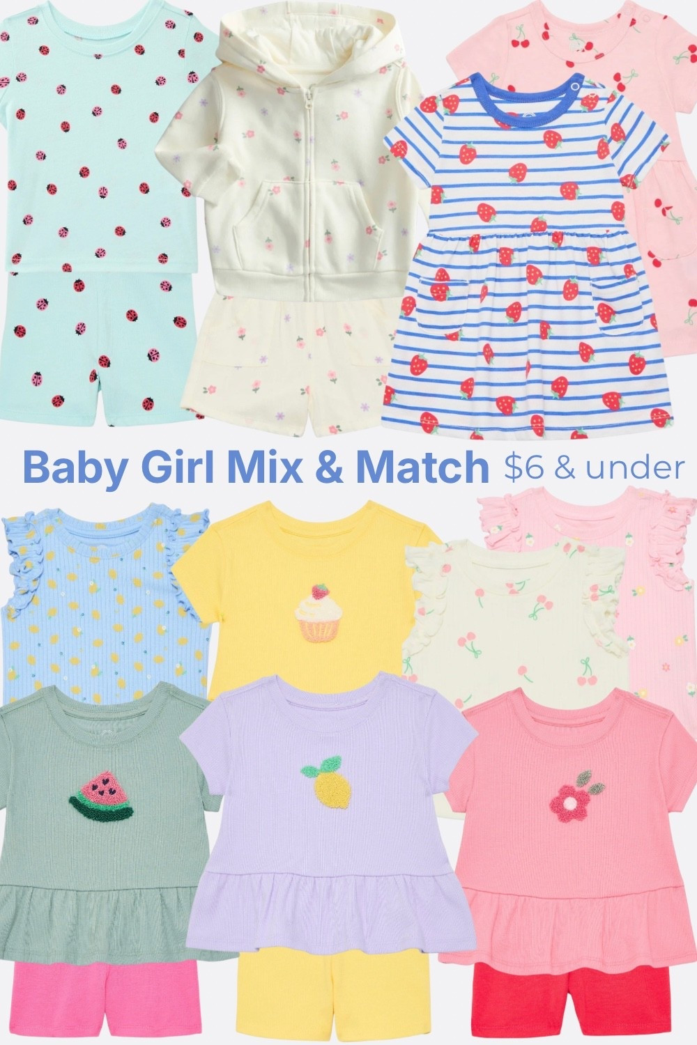 Baby girl mix & match spring/summer outfits $6 and under!

#babygirlclothes #babygirlstyle #babygirloutfits #babygirlfashion #springoutfits #springstyle #springsummer2026 #mixandmatch

#LTKmomlife #LTKBaby #LTKSeasonal