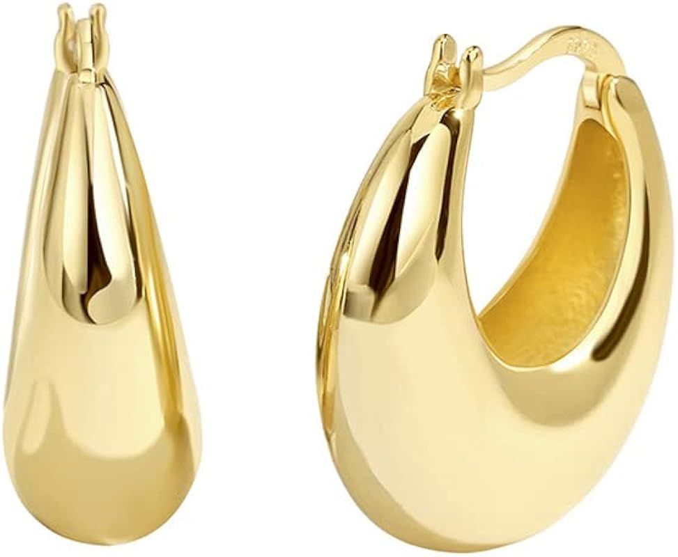 Chunky 14K Plated Gold Hoop Earrings for Women Cute Fashion Hypoallergenic earrings Minimalist Je... | Amazon (US)