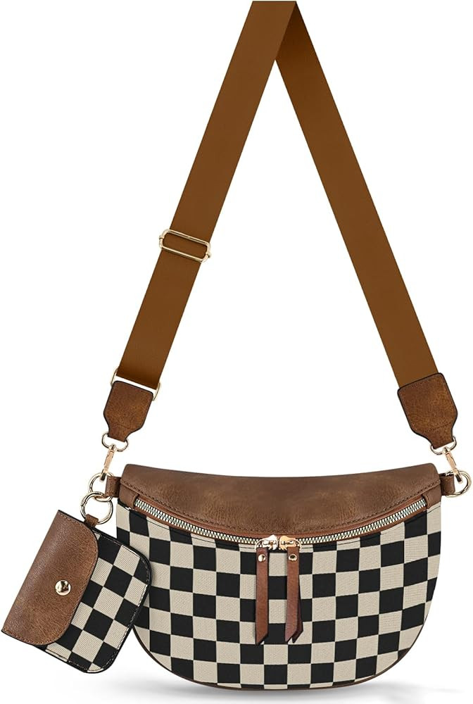 Checkered Crossbody Bag Bum Bags for Women Crossbody PU Leather Checkered Wallet Belt Bag Crossbo... | Amazon (US)