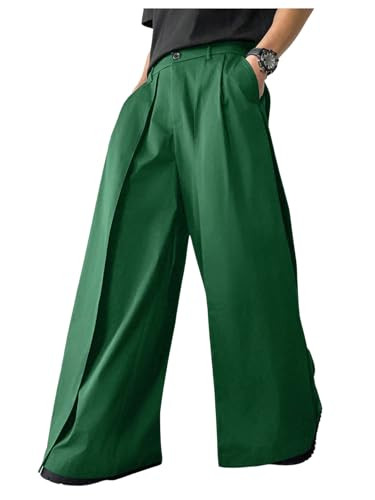 OYOANGLE Men's Baggy Wide Leg Pants Zipper Fly Pleated Trousers Business Casual Dress Pants with ... | Amazon (US)