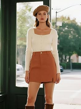 Belle Poque Women Corduroy Mini Skirt with Pockets Classic A-Line Fall Winter Basic Short Skirts | Amazon (US)