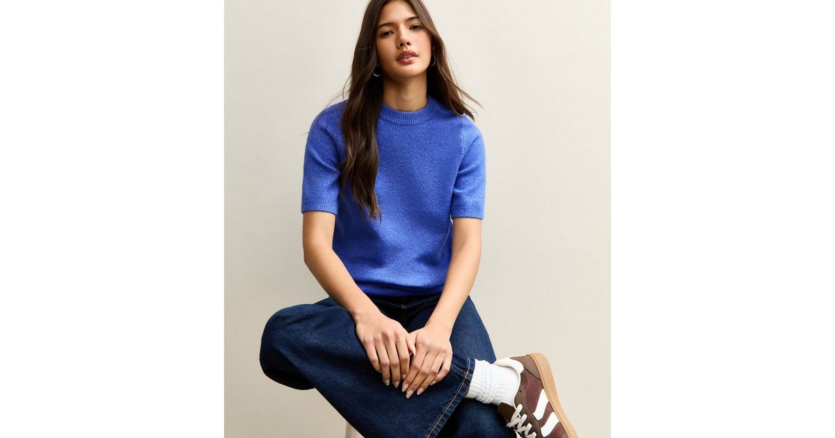 Bright Blue Short Sleeve Midweight Knit T-Shirt | New Look | New Look (UK)