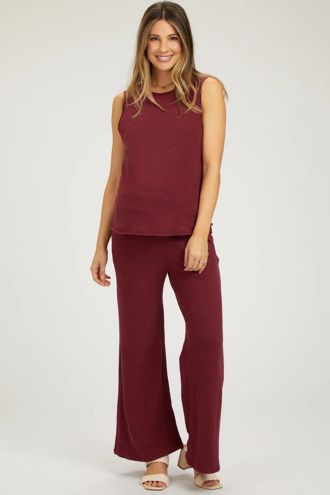 Burgundy Slub Knit Maternity Pants Set | PinkBlush Maternity