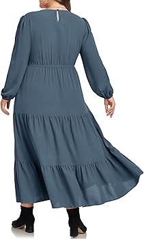 Hanna Nikole Women Plus Size Fall Dresses Long Sleeve V Neck Dress Maxi Casual Flowy Tiered 2025 ... | Amazon (US)