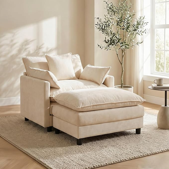 GRAVFORCE Oversized Chair with Ottoman, Comfy Upholstered Chenille Chaise Lounge Chair, Accent In... | Amazon (US)