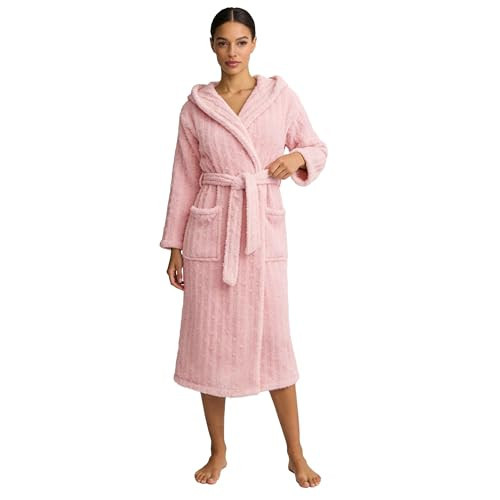 HEARTNICE Fuzzy Soft Robes for Women, Long Plush Hooded Robe Fluffy Warm Bathrobes(flesh pink,S/M) | Amazon (US)