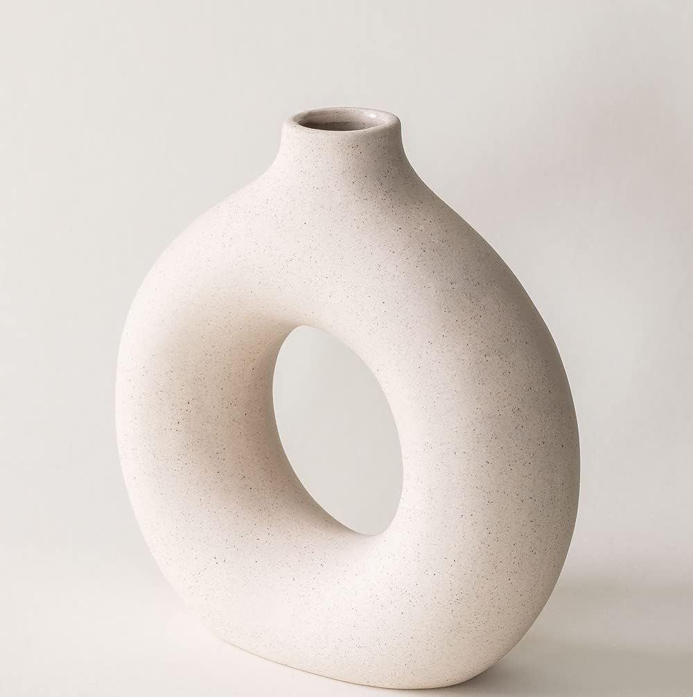 Small Ceramic Vase, Aesthetic Vase, Small White Vase, White Vases For Decor, Cute Flower Vase, Cu... | Amazon (US)