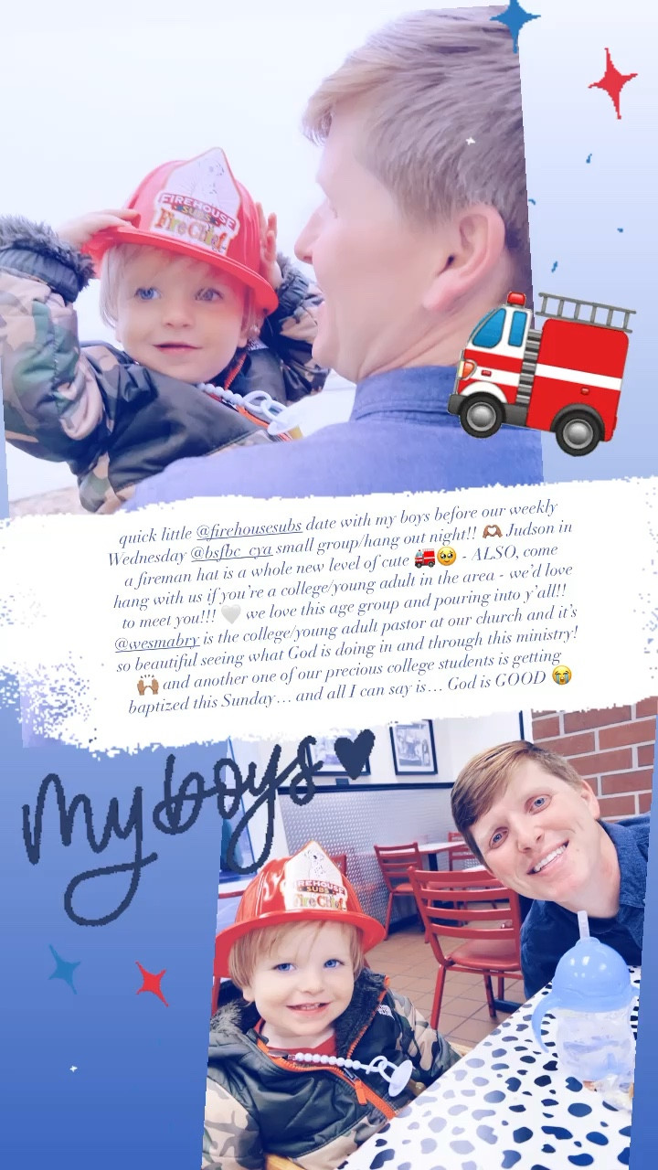 quick little @firehousesubs date with my boys before our weekly Wednesday @bsfbc_cya small group/hang out night!! 🫶🏽 Judson in a fireman hat is a whole new level of cute 🚒🥹 - ALSO, come hang with us if you’re a college/young adult in the area - we’d love to meet you!!! 🤍 we love this age group and pouring into y’all!! @wesmabry is the college/young adult pastor at our church and it’s so beautiful seeing what God is doing in and through this ministry! 🙌🏽 and another one of our precious college students is getting baptized this Sunday… and all I can say is… God is GOOD 😭

#LTKfamily #LTKbaby #LTKhome