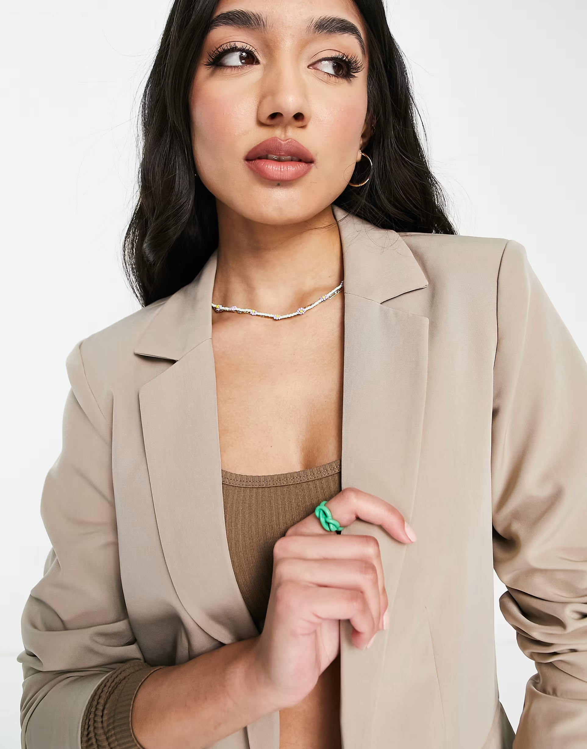 Pieces tailored oversized blazer in beige | ASOS (Global)