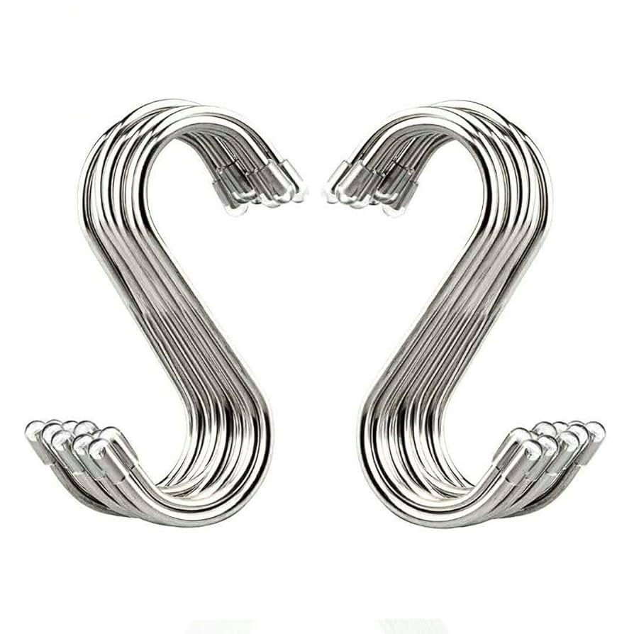 20 Pack 3.4" S Shaped Hooks Stainless Steel Metal Hangers Hanging Hooks for Kitchen, Work Shop, B... | Amazon (US)