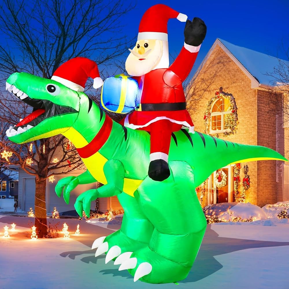 9x7FT Christmas Inflatables Decorations with LED Santa Ride on Dinosaur Outdoor Christmas Dinosau... | Amazon (US)