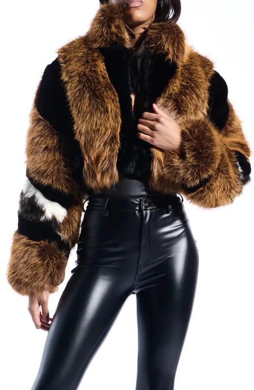 AZALEA WANG Chiara Faux Fur Crop Jacket in Brown Multi at Nordstrom, Size Large | Nordstrom