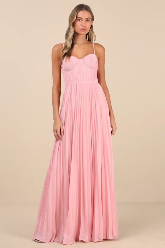 Admirable Elegance Light Pink Pleated Bustier Maxi Dress | Lulus
