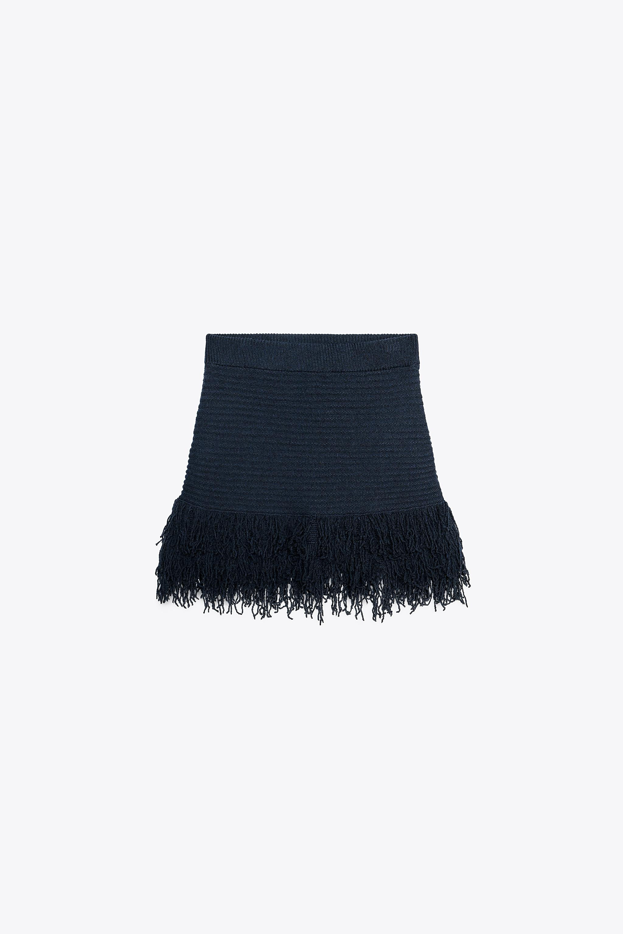 FRINGED CHECK KNIT SKIRT | Zara US