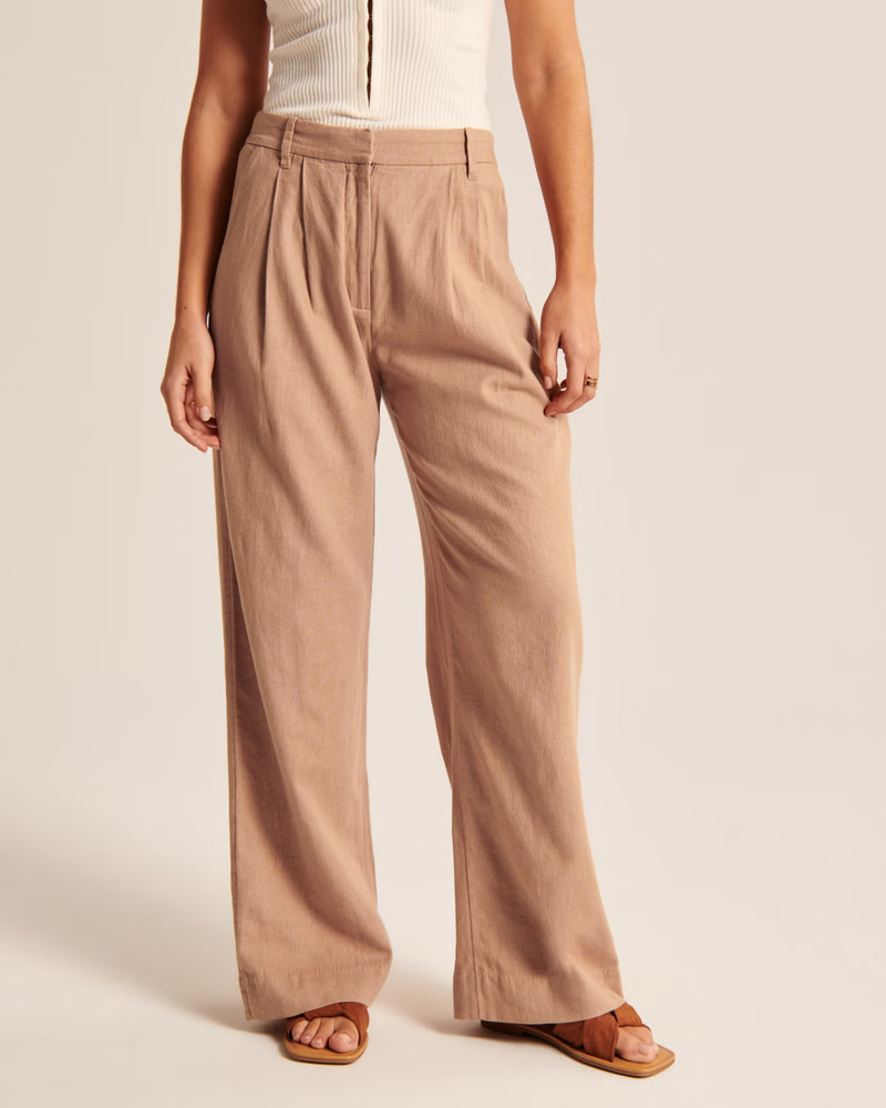 Linen-Blend Tailored Wide Leg Pant | Abercrombie & Fitch (US)