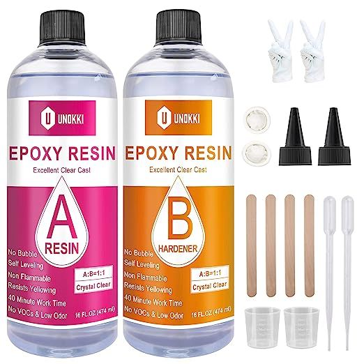 Epoxy Resin-32OZ Resin Kit, Epoxy Resin Crystal Clear-Not Yellowing and No Bubble Self Leveling E... | Amazon (US)